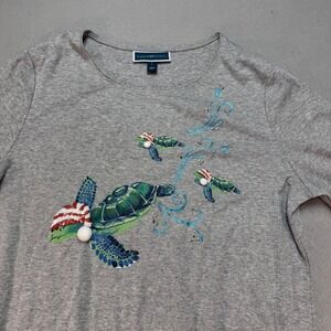 Karen Scott Turtle Graphic‎ Tee Holiday Whimsy Crew Neck Top Large NWT